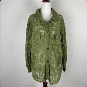 We The Free S Ruby Lace Jacket Sheer Olive Green Shirt